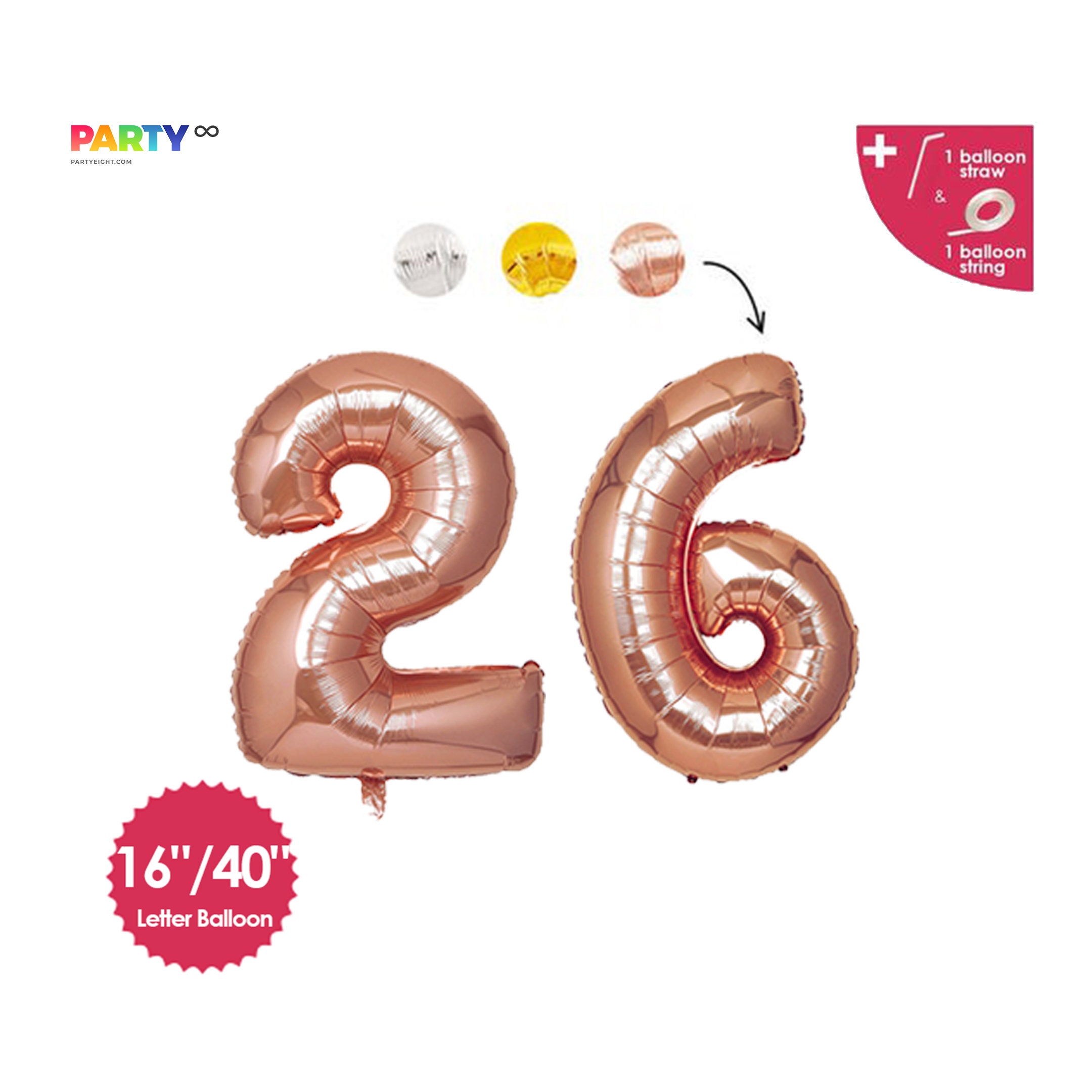 Ballon Chiffre Géant 26 - Diamètre 40 Pouces (100cm) Lilas, Pour Décoration Anniversaire 26 Ans