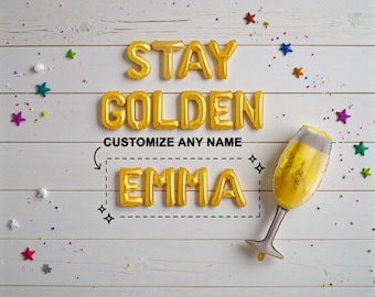 Custom Name Stay Golden Balloon Banner: Golden Girls Birthday Party Decor