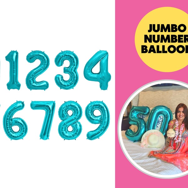 Giant Number Balloons | Aqua Mylar Number Balloons - 32" Inch Aqua Giant Balloons - Giant Number Balloons