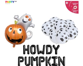 Howdy Pumpkin Halloween Balloon Banner | Boo Pumpkin with Cow Print Balloons  | Halloween decorations | Halloween theme party balloons
