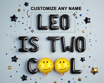 Two Cool 2nd Birthday Banner: Smiley Face Balloons