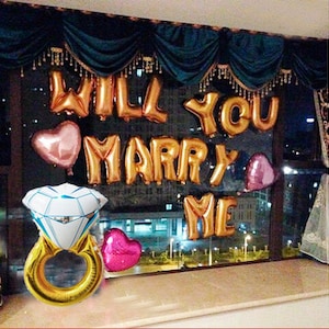 Wedding Proposal Decorations | Gold "Will You Marry Me " Balloon Set  | Marriage Proposal Ideas | Proposal At Night | Diamond ring balloon