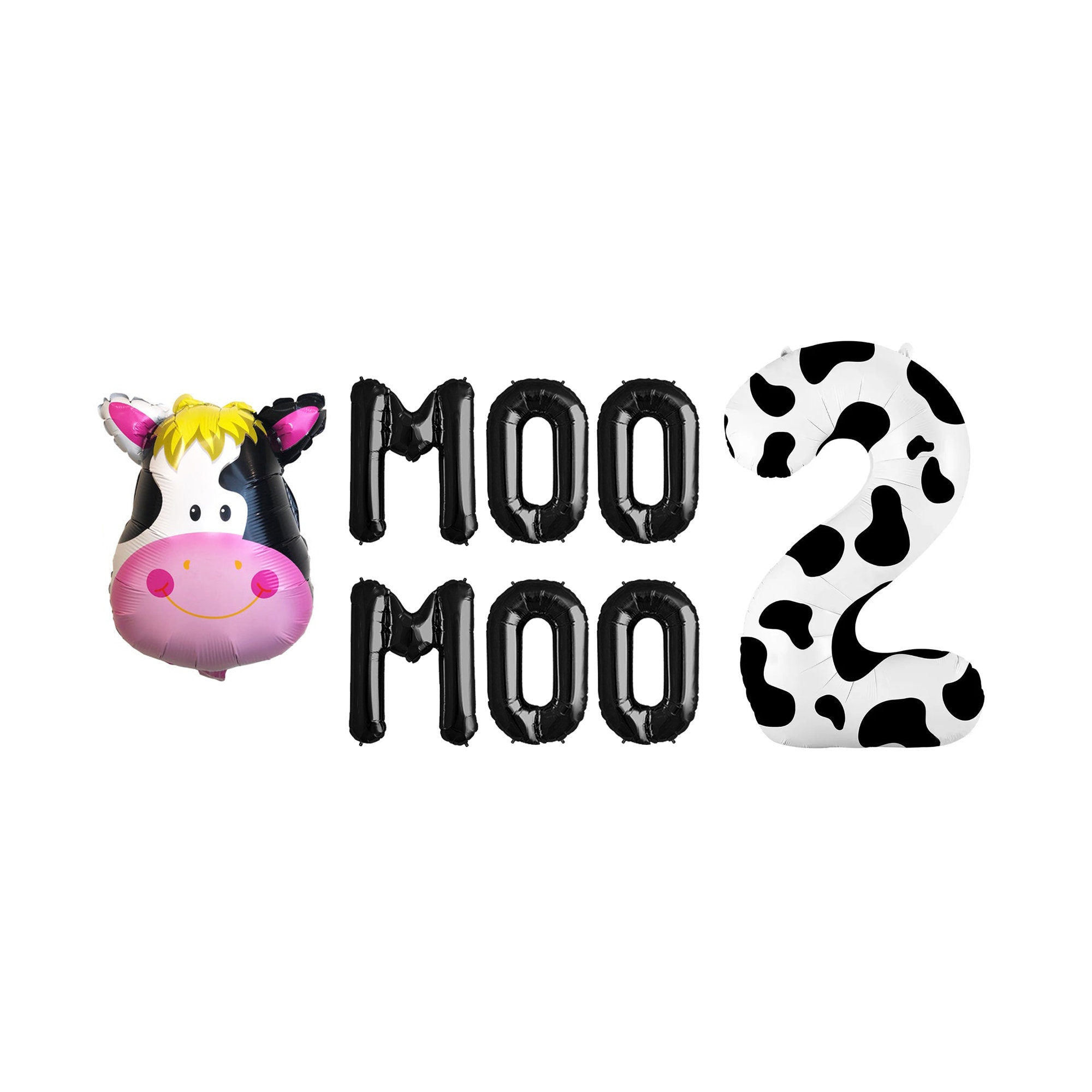 Cow 2nd Birthday Decorations, Moo Moo I'm Two Party Decorations for Boys  Girls, Farm Animals Theme Black and White Balloon Garland Kit with Moo Moo  Im Two Banner, Cow Foil Balloons 