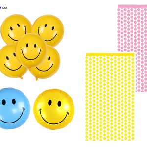 One Happy Dude Birthday Party Decorations | Yellow Smiley Foil Curtain Backdrop |  Happy Pastel Birthday Decorations | Smiley Face Balloon