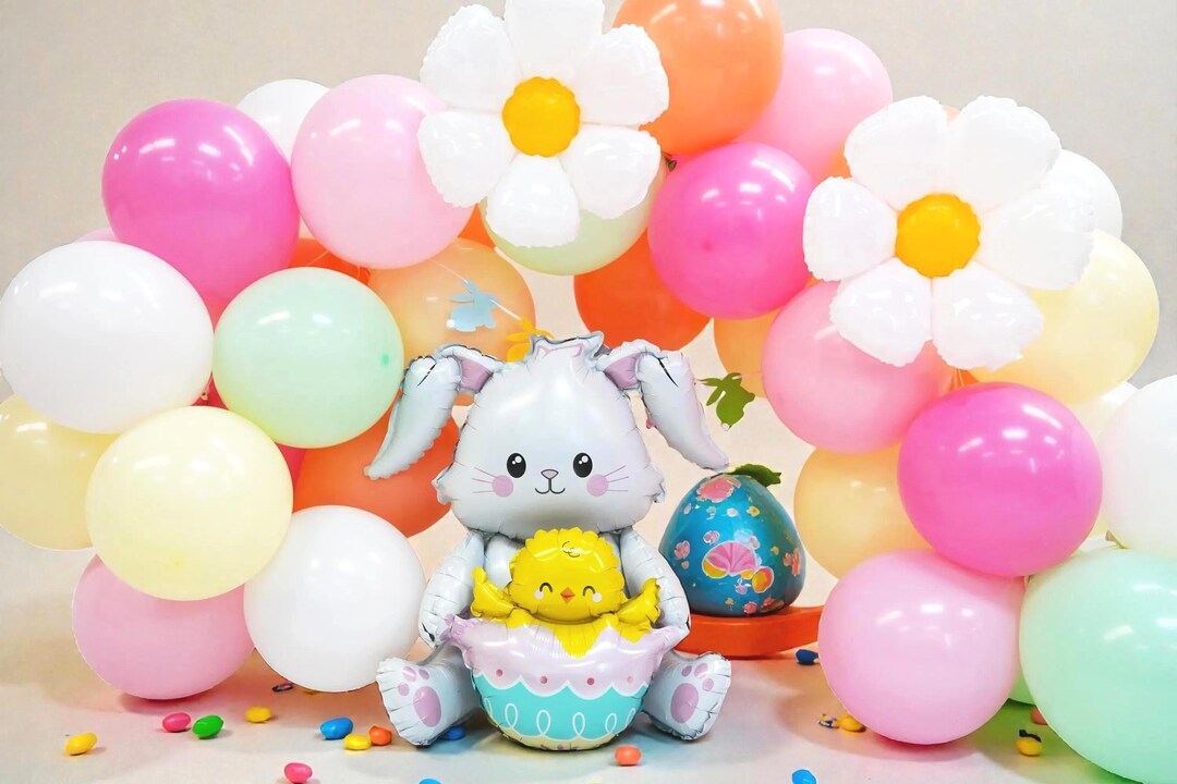 Pastel Balloon Garland Kit: Easter Bunny Daisy Arch Rabbit Paper Banner ...