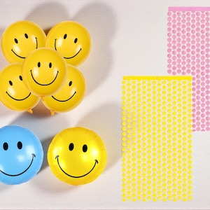 Smiley Face Birthday Party Decorations: Foil Curtain, Mylar Balloons