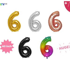 Giant 40 inch Balloon Number 6th Birthday | Giant Rose Gold/Gold/Silver/Black/Rainbow Color Number 6 Jumbo Balloon
