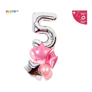 5th Birthday Balloon Bouquet | 5th Birthday Party Girl Decorations | HI FIVE Birthday Balloons | Fifth Birthday Balloon Bouquet