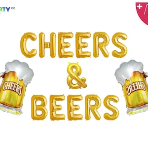 Cheers & Beers Balloon Banner | Double Toasting Beer Mugs Balloons | Beer Party Cheers and Beers Banner Birthday Tailgating