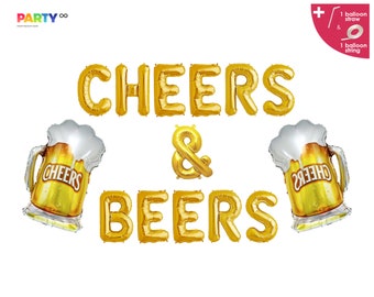 Cheers & Beers Balloon Banner | Double Toasting Beer Mugs Balloons | Beer Party Cheers and Beers Banner Birthday Tailgating
