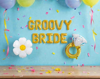 Groovy Bride Balloon Banner: 60s 70s Hippie Bachelorette Party Last Disco Engagement Decor