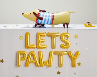 Pancarta de globos "¡Vamos a la fiesta!": Decoraciones para fiesta de cumpleaños de perros salchicha