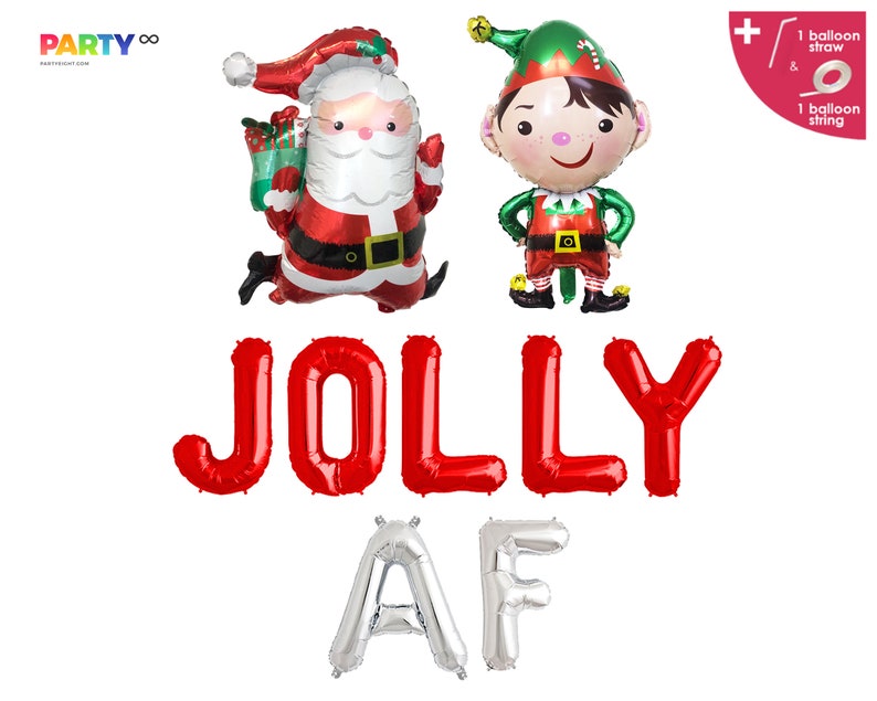 Jolly AF Balloon Banner   Christmas Party Decor Christmas Red+Silver