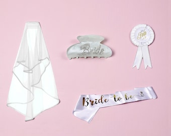 Bachelorette Party Kit: Bride Sash, Veil & Badge Bridal Shower Favors