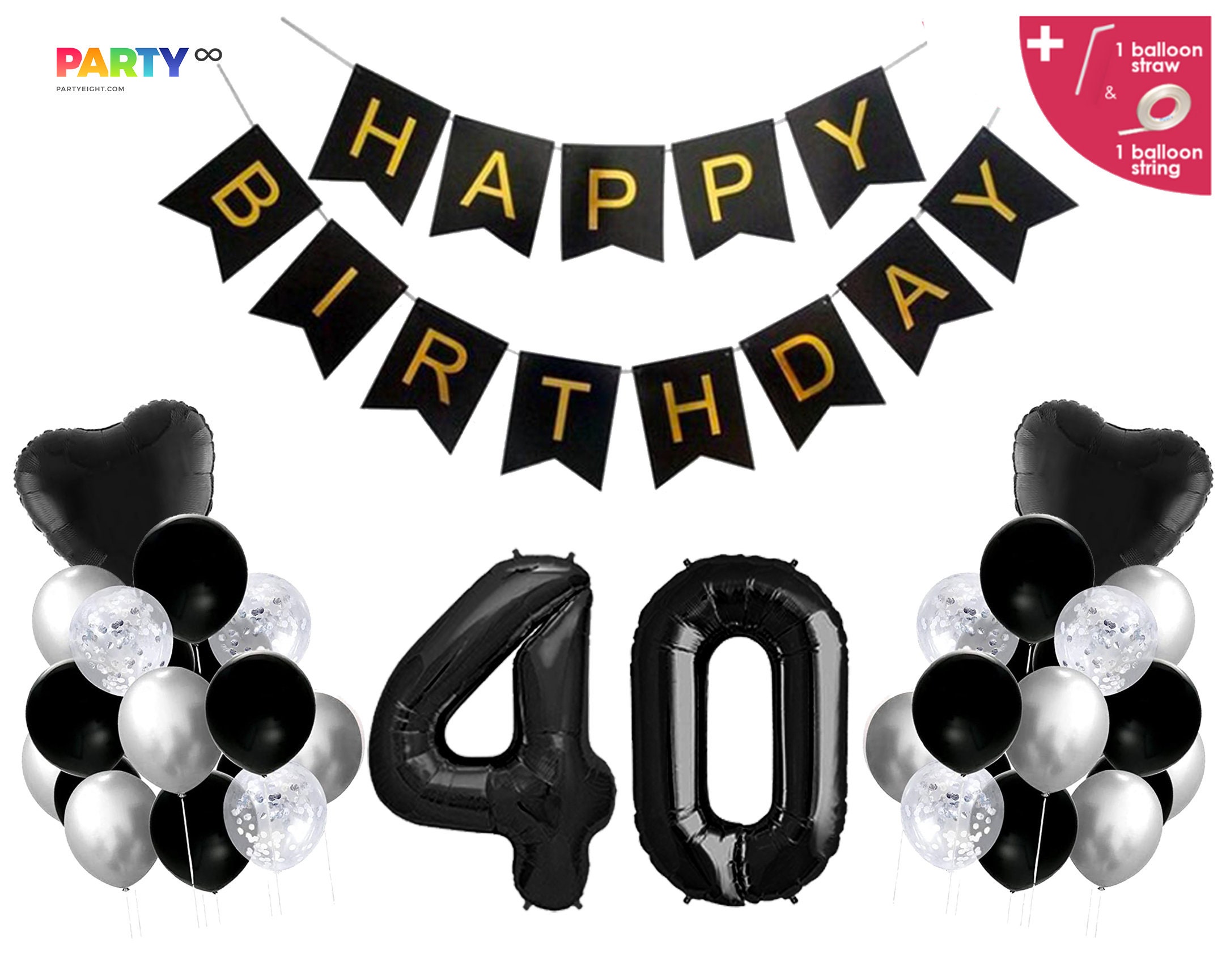 Decoraciones de 40 cumpleaños para hombres / Decoraciones de globos de 40  cumpleaños con temática negra -  México