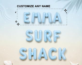 Surf Shack Custom Name Letter Balloons: Surfing Birthday Party Decorations Boys Beach Sea Decor
