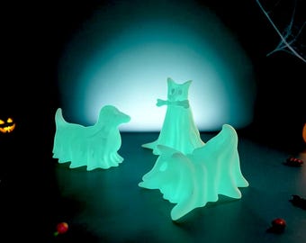 Glow in the Dark Ghost Dog Figurines Cute Halloween Decor Spooky Dog Lover Gift