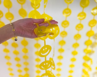 Yellow Smiley Face Foil Curtain: Happy Birthday Party Backdrop