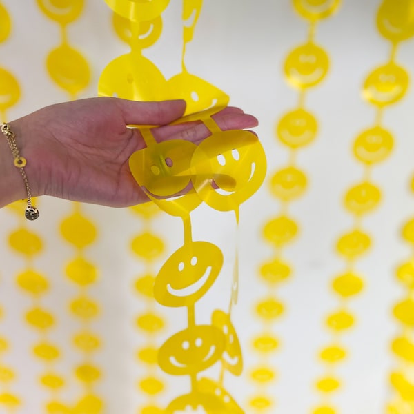 Yellow Smiley Face Foil Curtain: Happy Birthday Party Backdrop