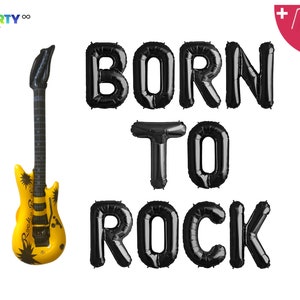 Born To Rock Banner w/ Guitar Balloon | Baby Shower Musical Rockstar Rock Baby Shower Birthday Born To Rock Party