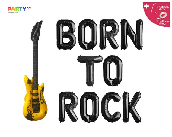 Born To Rock Banner w/ Guitar Balloon | Baby Shower Musical Rockstar Rock Baby Shower Birthday Born To Rock Party Il_570xn