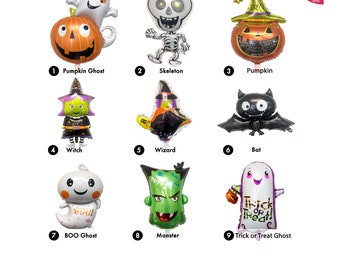 Halloween Themed Balloons Decorations | Cute Ghost Balloon | Witch Wizard Bat Boo Skeleton Pumpkin Monster Balloons｜Kids Halloween Balloons