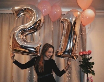 21st Birthday Party Balloon 42‘’ | Jumbo Rose Gold 21 | Birthday decoration Set |  21st Birthday Party Decor | 21 Big letter/Number balloon