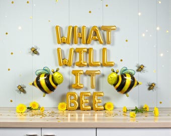 Bumble Bee Gender Reveal Banner: 'What Will It Bee' Balloons Baby Shower Decor