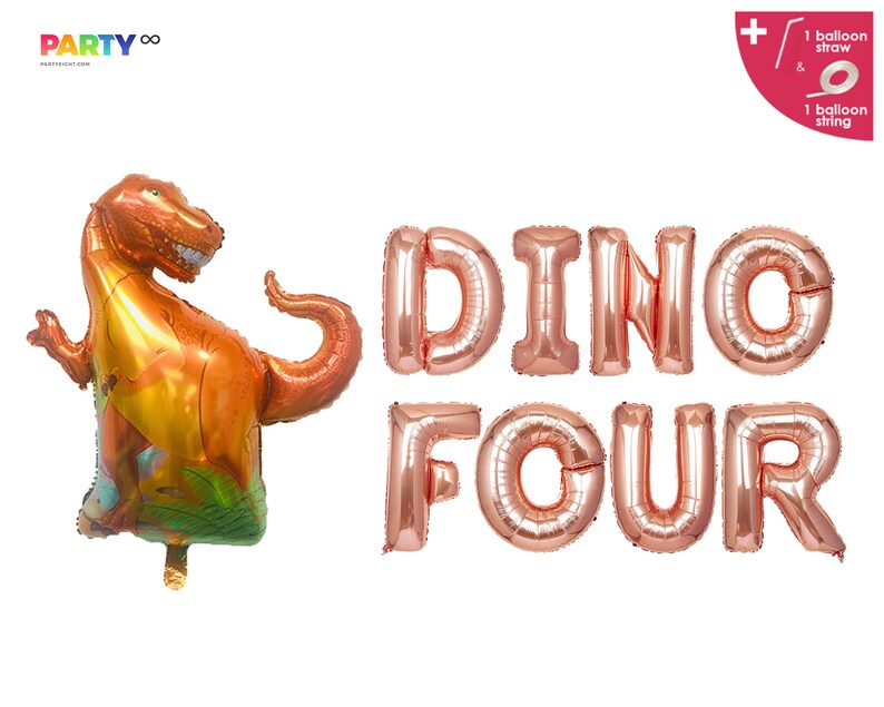 DINO FOUR Dinosaur Birthday Party 4th Birthday Dinosaur Birthday Party T-Rex Birthday Dinosaur Balloon Jurassic Park/Roar Rawr Theme image 4