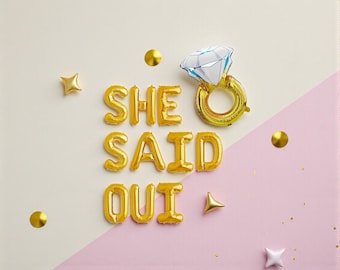 Bannière de ballons Elle a dit oui : fiançailles françaises, proposition de mariage, décoration fête romantique