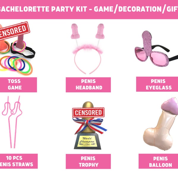 Bachelorette Party Favors Kit | Bachelorette Party Decorations Games Gifts | Penis Headband Toss Eyeglass | Penis Trophy Inflatable Straws