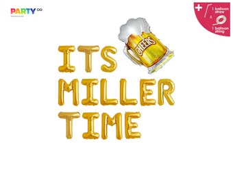Its Miller Time Balloon Banner | Double Toasting Beer Mugs Balloons | Beer Party Cheers and Beers Banner Birthday Tailgating