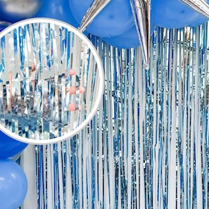 Light Blue Streamer Backdrop | curtain backdrop | Blue Iridescent Fringe  | Blue Foil Fringe | Mermaid Birthday Party | Under the Sea Party