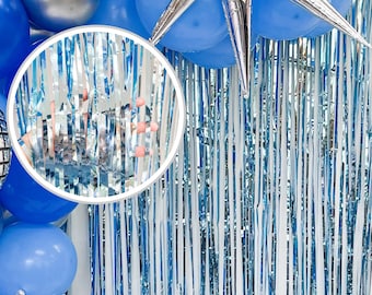 Light Blue Streamer Backdrop | curtain backdrop | Blue Iridescent Fringe  | Blue Foil Fringe | Mermaid Birthday Party | Under the Sea Party