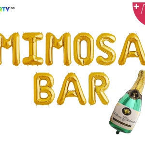 Mimosa Bar Banner w/ Champagne Bottle Balloon | Birthday Banner | Photo Prop | Wedding Celebrate|