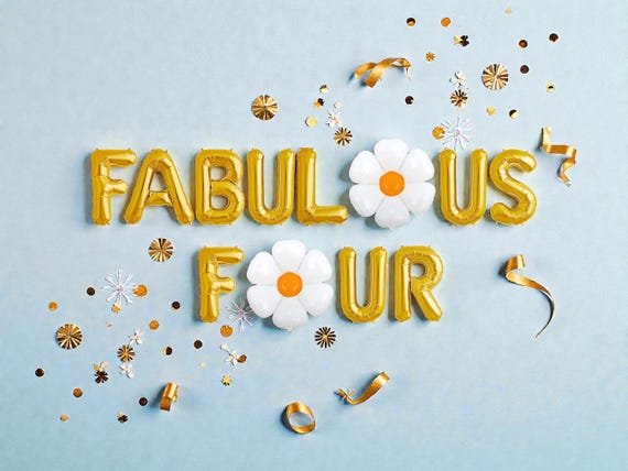 Fabulous Four Balloon Banner: Groovy Daisy 4th Birthday Party Decor Sweet Baby Girl Theme