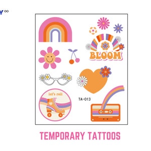 Bachelorette Groovy Temporary Tattoos | 70s Bachelorette Party Favor | Good Vibes Favors Flower Power Birthday Party Supplies