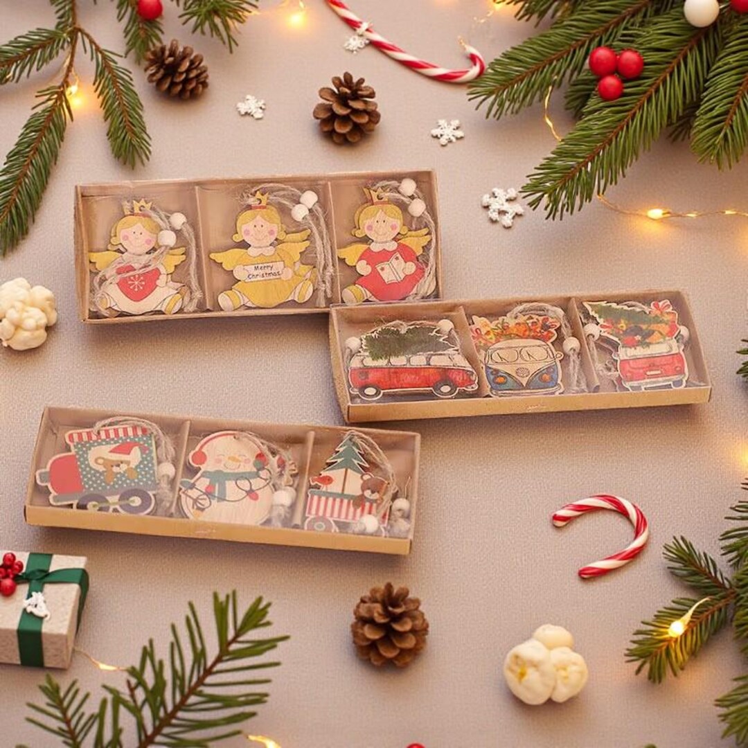 Krebs クリスマスオーナメント ヴィンテージ【期間限定値下げ】 クリスマス木製ヴィンテージオーナメント：天使、クマ、レトロカー（6