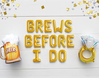 Brews Before I Dos Balloon Banner: Beer Bachelorette Party Decor