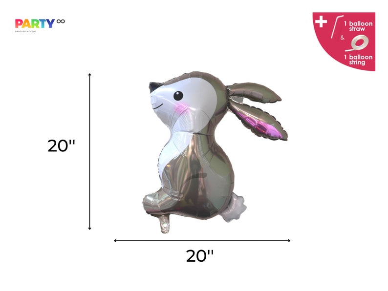 Peut inclure: Un ballon en feuille d'aluminium argent&eacute; et blanc en forme de lapin. Le ballon mesure 50,8 cm de haut et 50,8 cm de large. Il est livr&eacute; avec une paille &agrave; ballon et une ficelle.