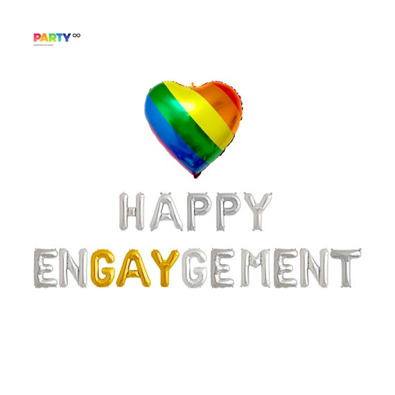 Happy Engaygement Balloon Banner Gay Engagement Party Decoration