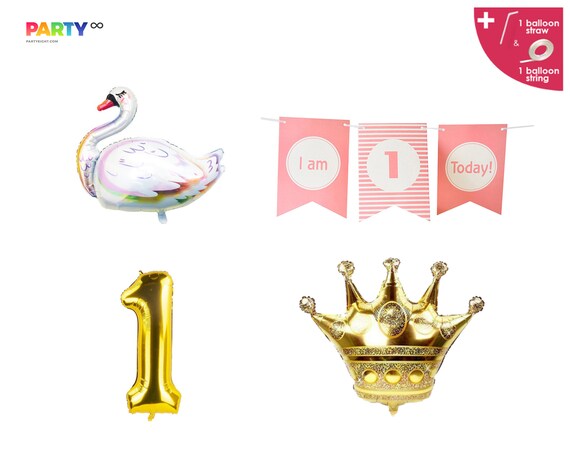Tutu Theme Birthday Party | Swan Crown 1st Party Balloons | Girls Tutu theme Banner Decoration Il_570xn