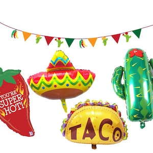 Mexico Party Theme Decoration Balloons | Cactus Balloon | Taco Bar Fiesta Decor | Avocado Balloon | Mexico Party Decor | Sombrero Balloon