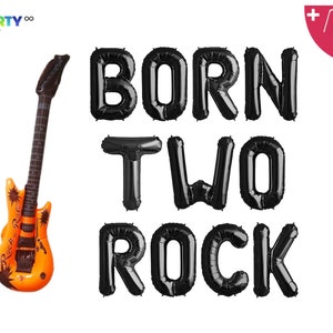 Born Two Rock Banner w/ Guitar Balloon | 2nd Birthday Musical Rock Hip Hop Party Rock N Roll 2nd Birthday Born Two Rock Party