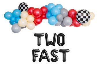 Deux Fast 2nd Racing vintage Retro Car thème Birthday Party Banner Balloon Garland | 2ème fête d’anniversaire deux rapides | Décorations de fête de voiture de course