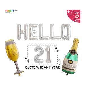 Hello 21 Balloon Banner Custom Birthday Balloon Decoration 21st Birthday Party Ideas Themes and Decor image 3