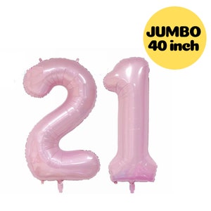 Globo gigante rosa número 21 para cumpleaños número 21 o aniversario / Globos gigantes número 21 / Decoraciones con globos número 21 / Fiesta de cumpleaños número 21