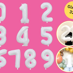 Giant White Number | Giant 32&#39;&#39;  White Number Balloon for birthday | White Birthday Party Decorations | 1st 16th 21st 30th 60th