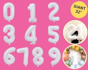 Giant White Number | Giant 32''  White Number Balloon for birthday | White Birthday Party Decorations | 1st 16th 21st 30th 60th