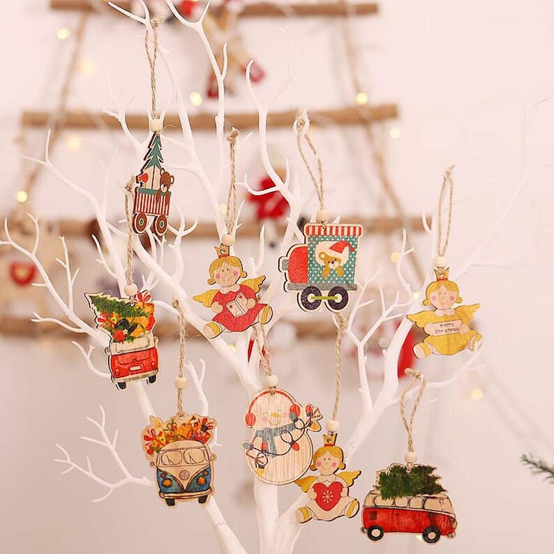 ornament set of 6 wood Christmas ornament vintage ornament image 3
